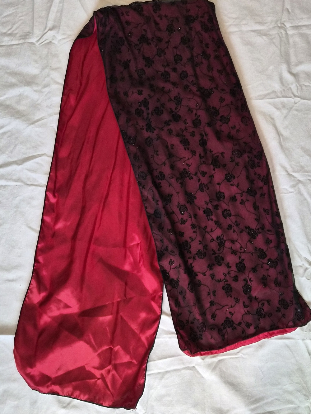 Sheer Black Floral Lace Over Red Fabric Sweetheart Neck A-line Promdress Y2k VTG - Picture 3 of 8